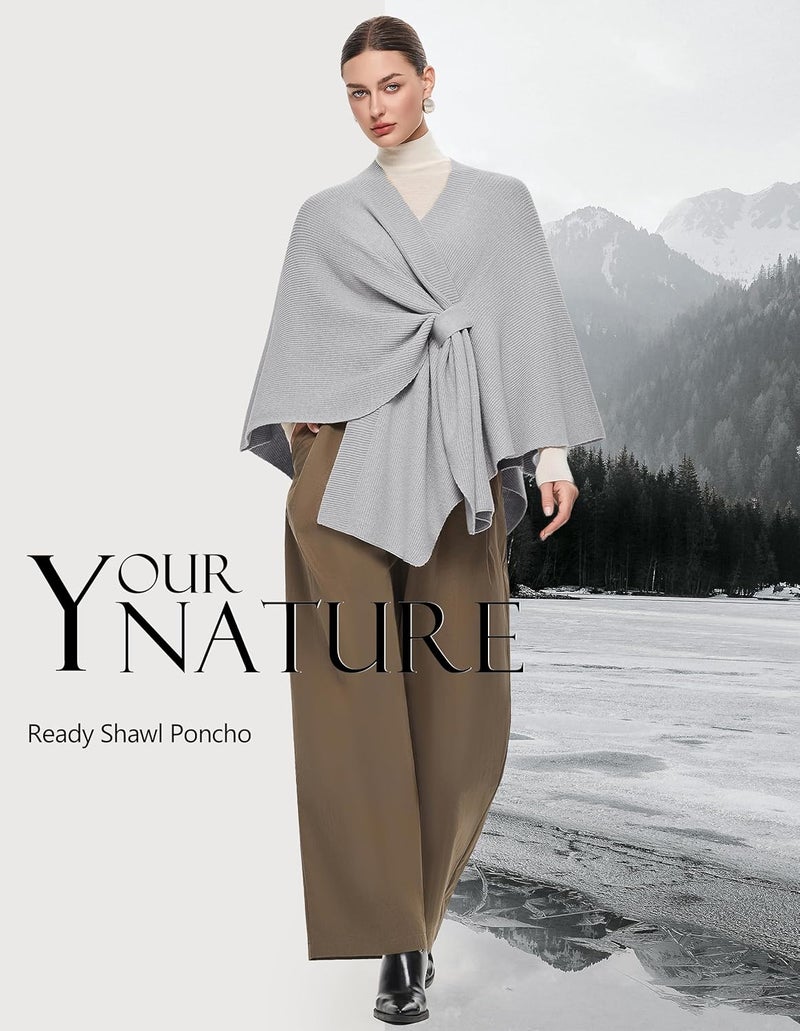 Puli Women's Elegant Shawl Wraps Soft Open Front Poncho Sweater for Spring Fall Winter - Image 2